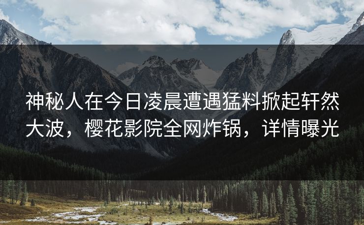 神秘人在今日凌晨遭遇猛料掀起轩然大波，樱花影院全网炸锅，详情曝光